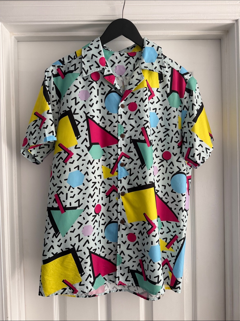 Men's Vintage-Inspired Geometric Print Short Sleeve Shirt - White/Multi